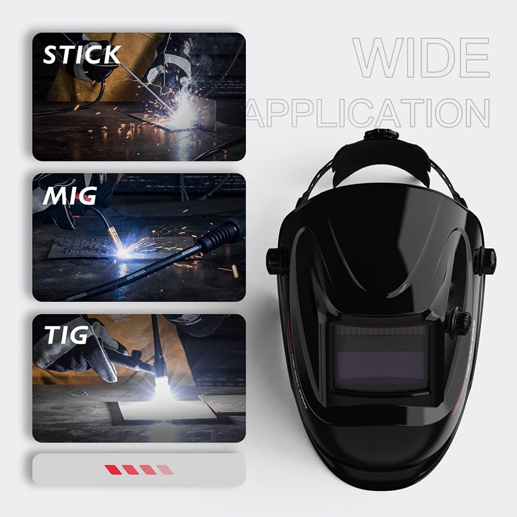  True Color Solar Powered Auto Darkening Welding Helmet, Wide Shade 4/9-13 for TIG MIG ARC Weld Hood Helmet