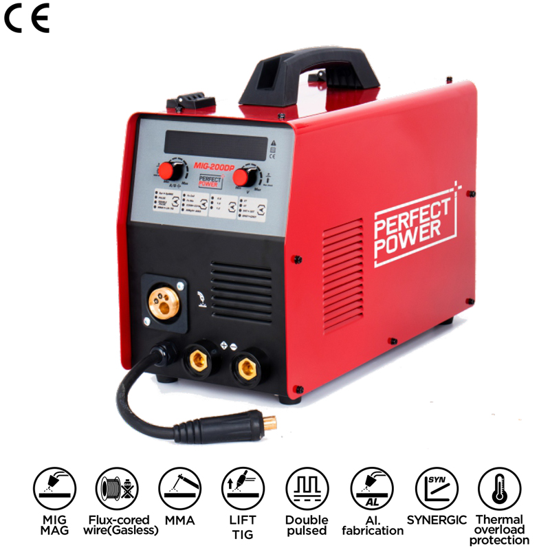 MIG-200DP MIG Welding Machine Mig Double Pulse / Single Pulsed / Mig Synergic / Mig Manual Welding Machine Perfect 220v Welding Machine for Aluminium, Stainless Steel and Mild Steels