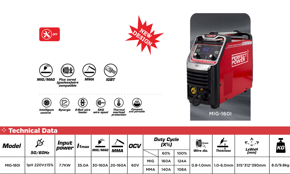 160 AMP MIG Welder Flux Core Welding Machine with Gas and No Gas