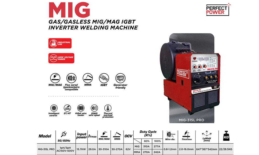 MIG Welder Gas Gasless MIG Welding Machine 315Amp 150V 500v Dual Voltage Flux Core Welder 3 in 1 MIG MAG ARC Welder IGBT Inverter
