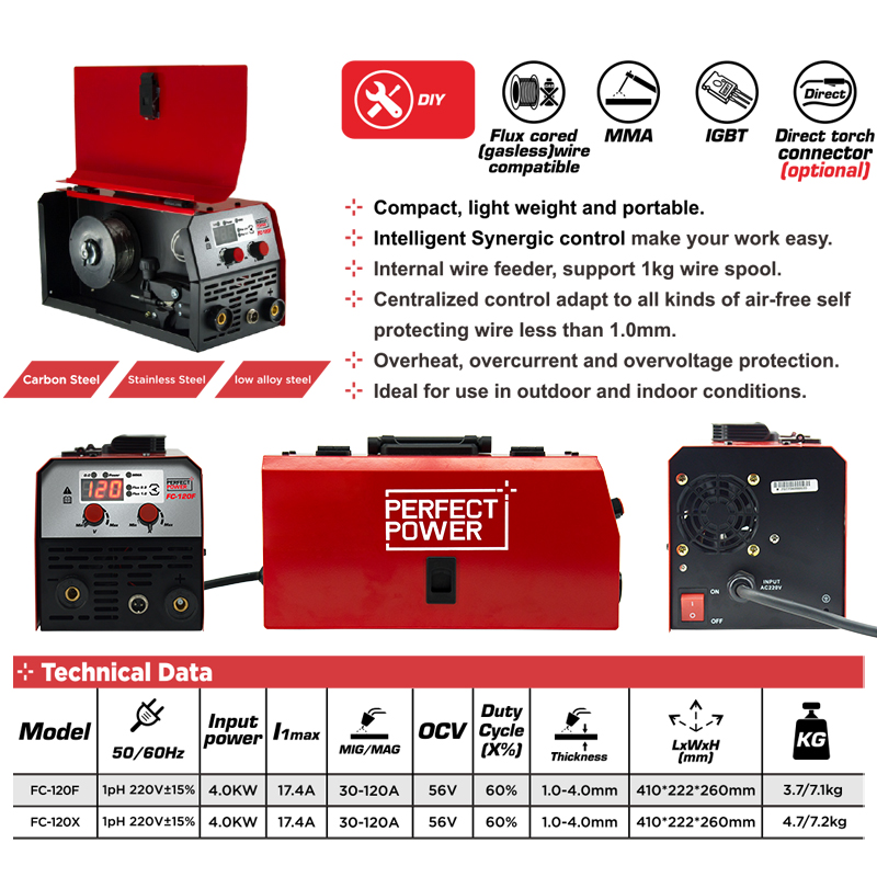 Flux Core Welder 120Amp 220V Gasless MIG Welding Machine