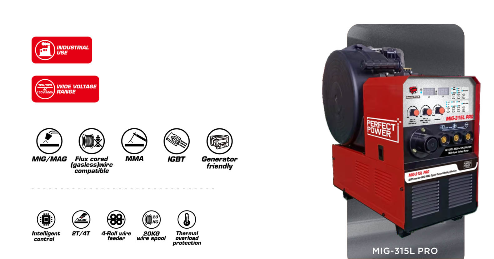 MIG315L PRO A Versatile Gas and Gasless MIG Welding Machine with IGBT Inverter Technology