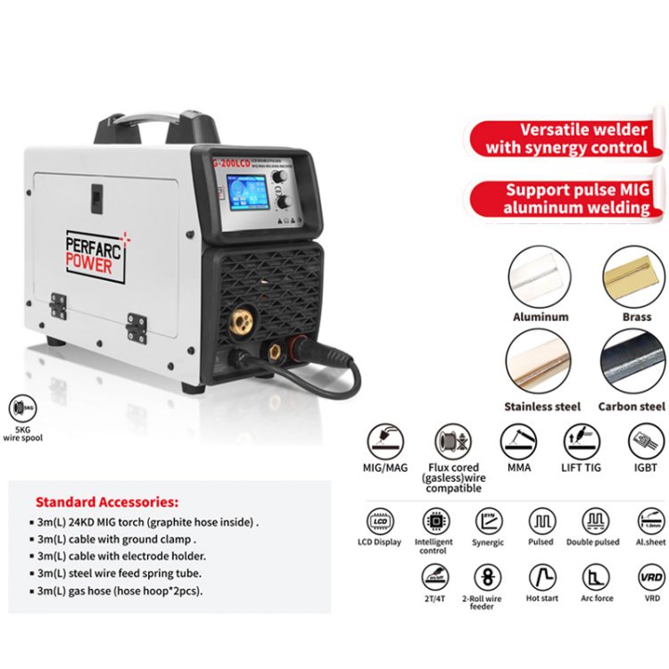 MIG-200LCD Double Pulse MIG Welder /Flux-Cored/TIG/Stick Multi-Process Welder