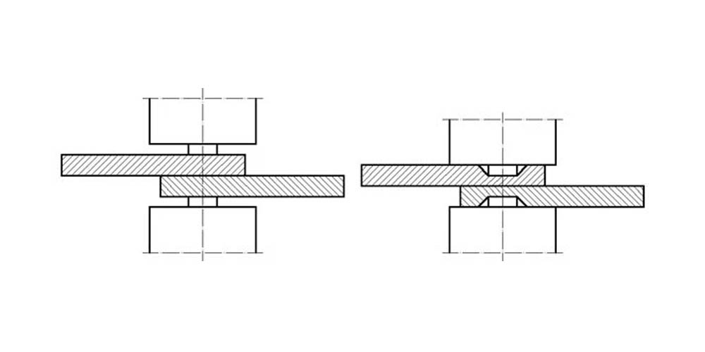 Cross-section of cold welding – before and after the weld