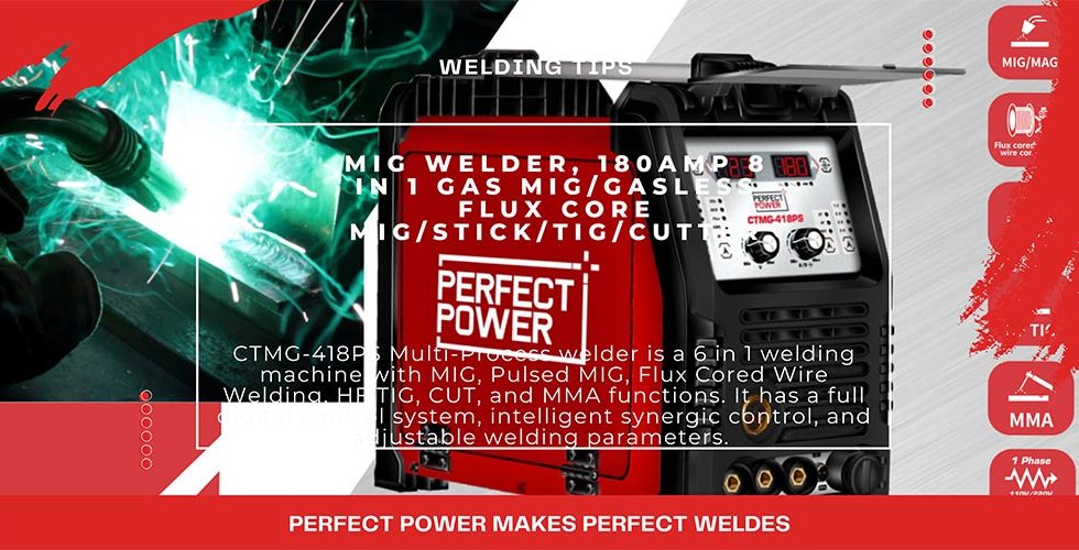 MIG Welder, 180Amp 8 in 1 Gas MIG/Gasless Flux Core MIG/Stick/TIG/CUTTER